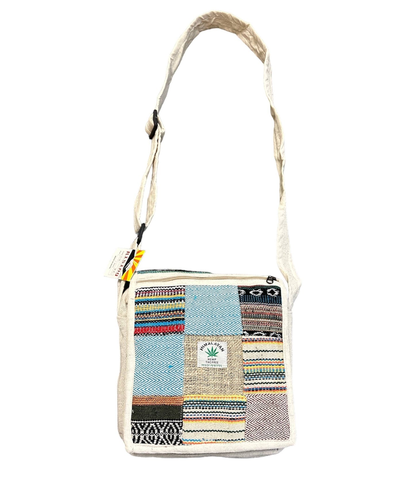 Cotton Hemp Multi Patchwork Double Zip File Bag