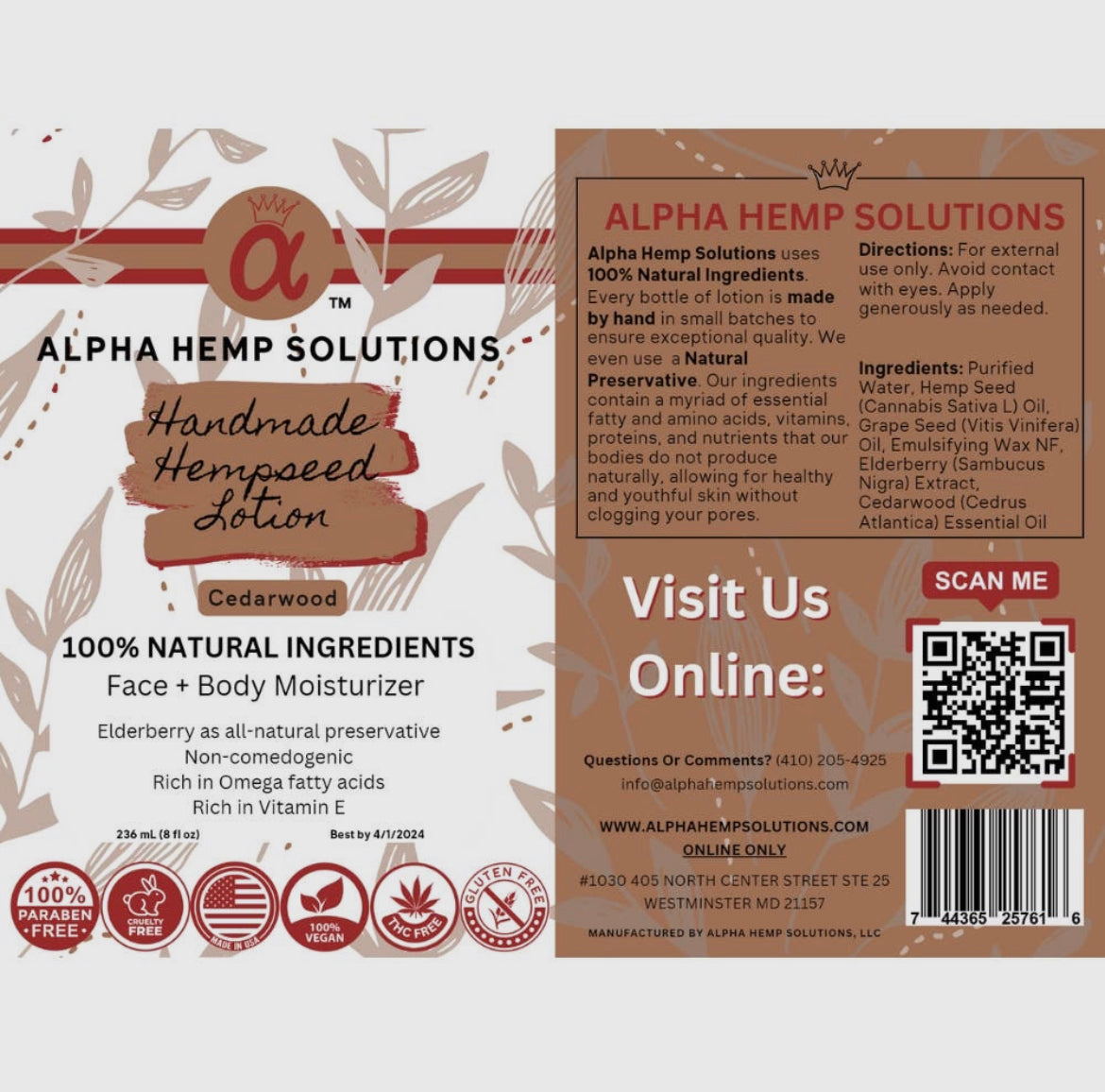 100% Natural Hempseed Lotion - Cedarwood