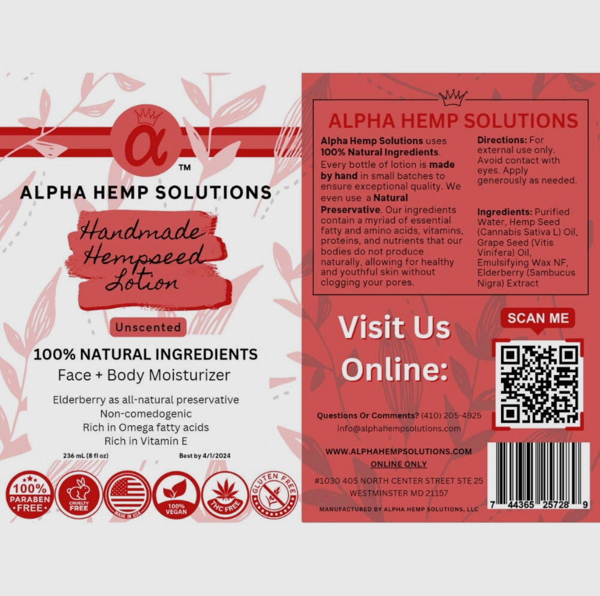 100% Natural Hempseed Lotion - Unscented