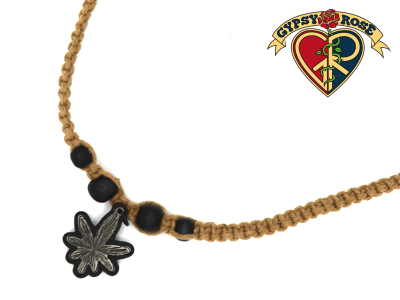 Hemp Rope Bead Double Pot Leaf Necklace