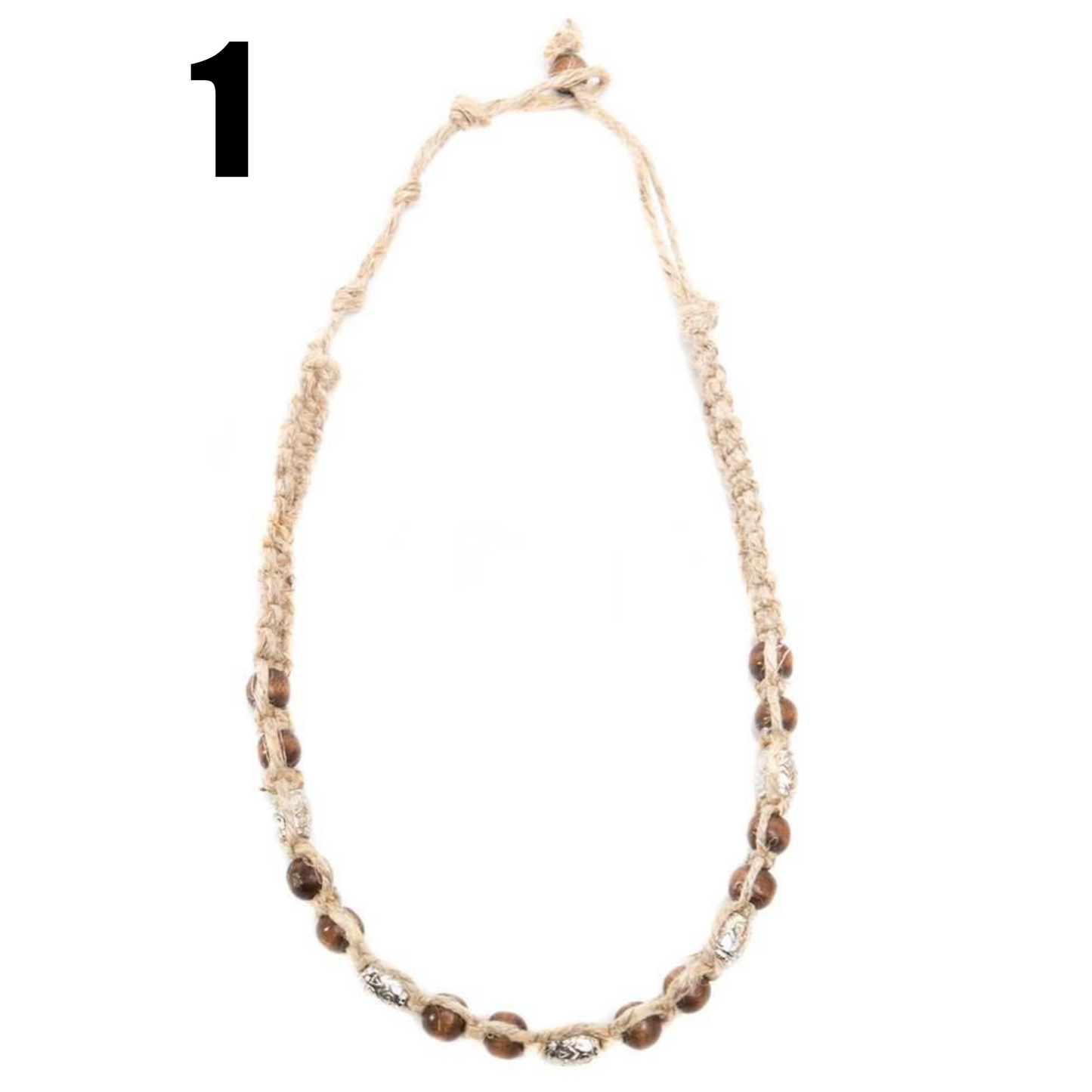 Hemp Necklace With Metal Beads