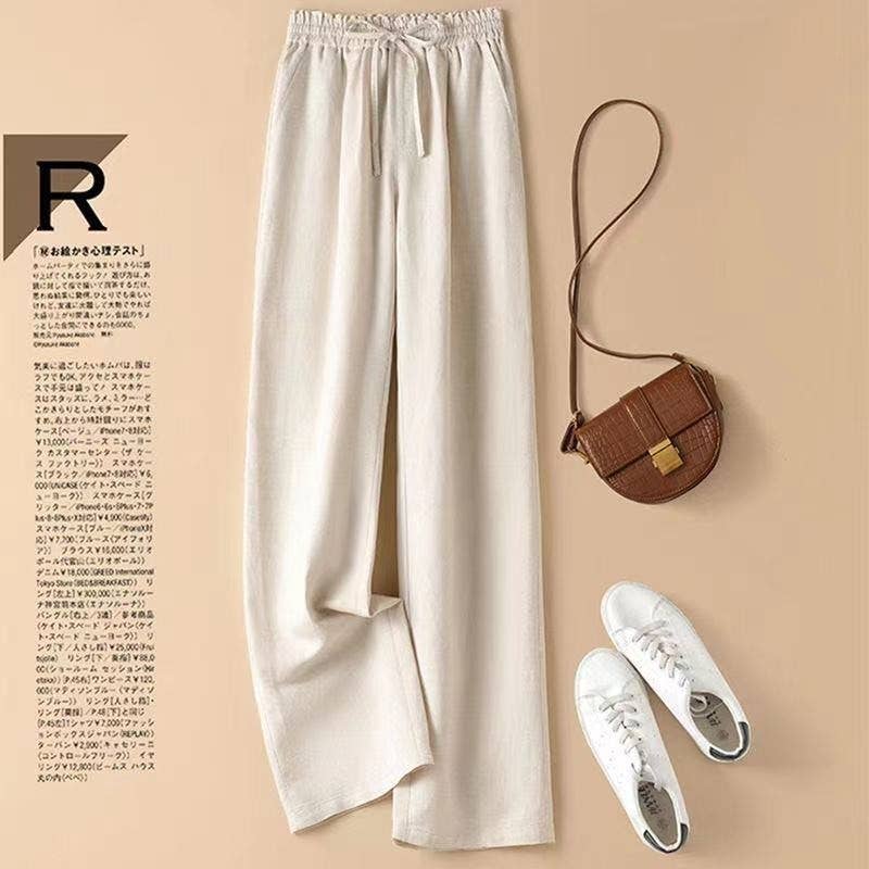 Women's High-Waisted Loose Cotton And Hemp Wide-Leg Casual Straight Pants