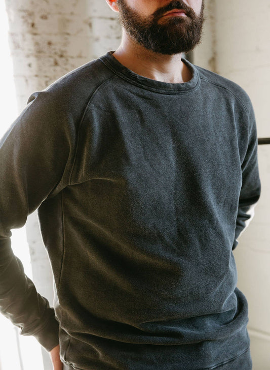 Washed Hemp Crewneck Sweatshirt Vintage Black
