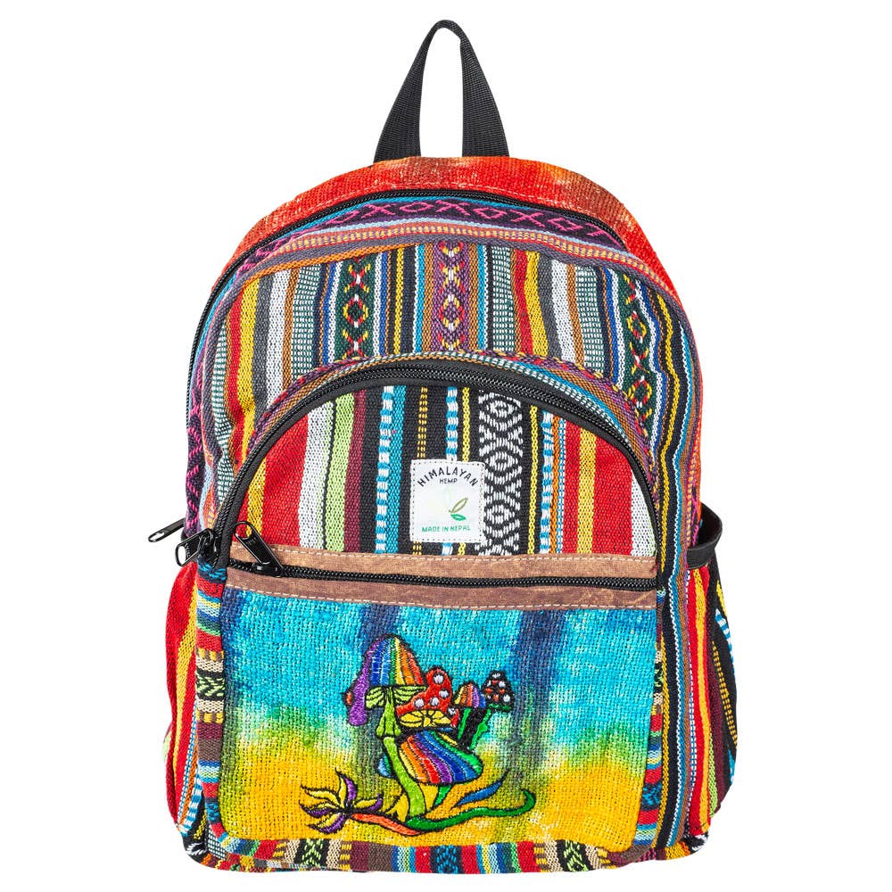 HEMP MINI BACKPACK WITH RAINBOW AND MUSHROOM