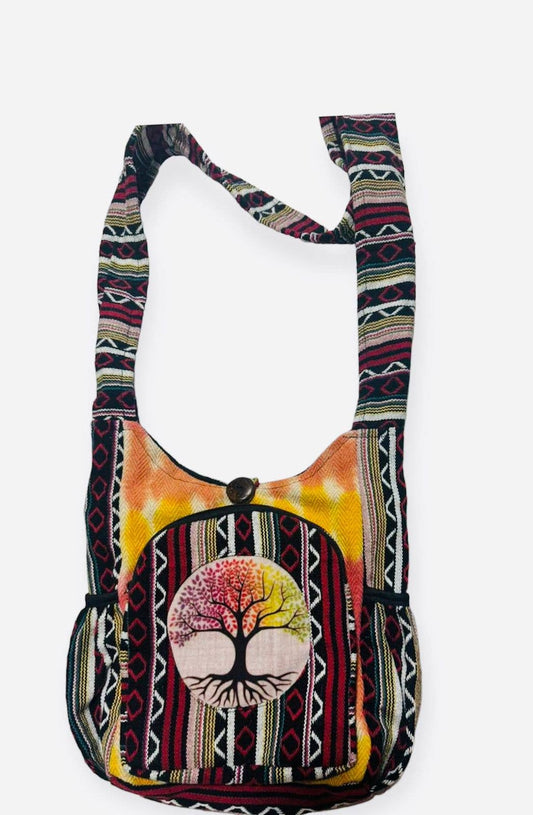 Cotton Hemp Patch Mini Side Pocket Tree of Life Bag