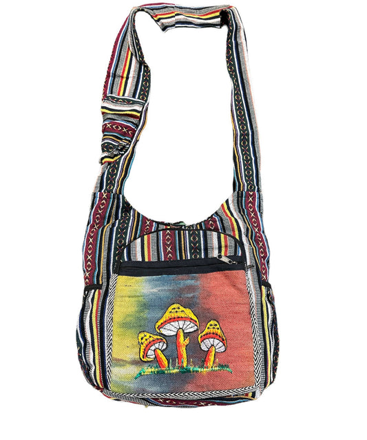 Cotton/ Hemp Tie Dye Zip Double Pocket  Mushroom Gypsy Bag