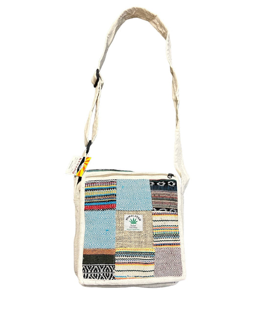 Cotton Hemp Multi Patchwork Double Zip File Bag