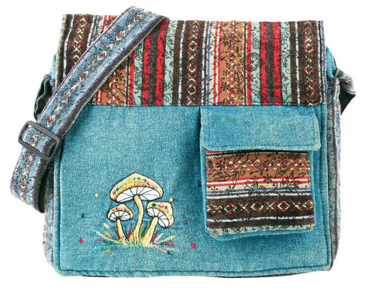 Road Trip Cotton Mushroom Embroidery Crossbody Bag