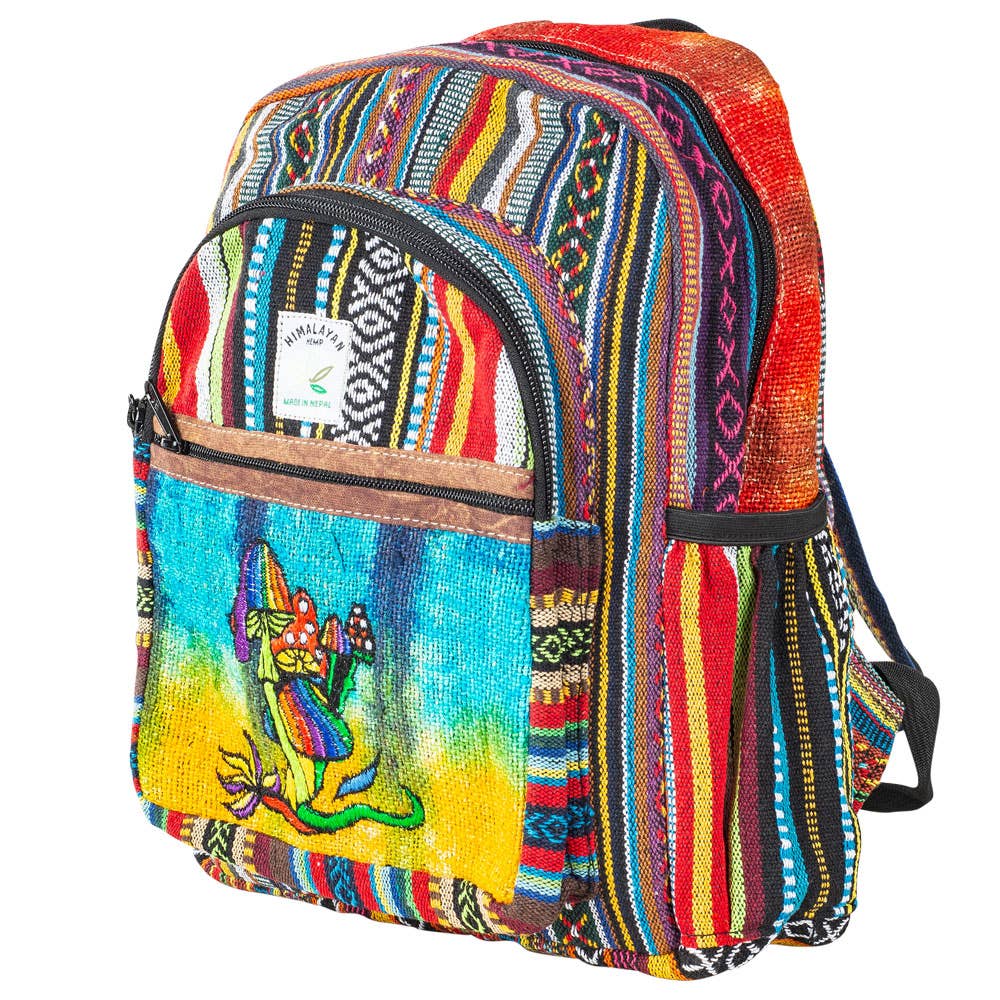 HEMP MINI BACKPACK WITH RAINBOW AND MUSHROOM