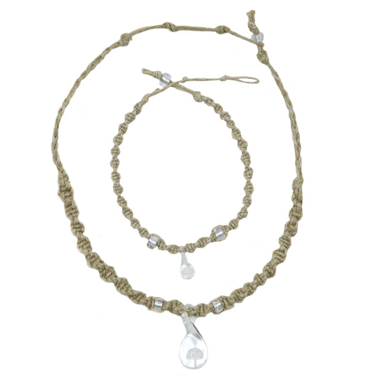 Mushroom Glass Pendant Hemp Choker and Hemp Anklet Set