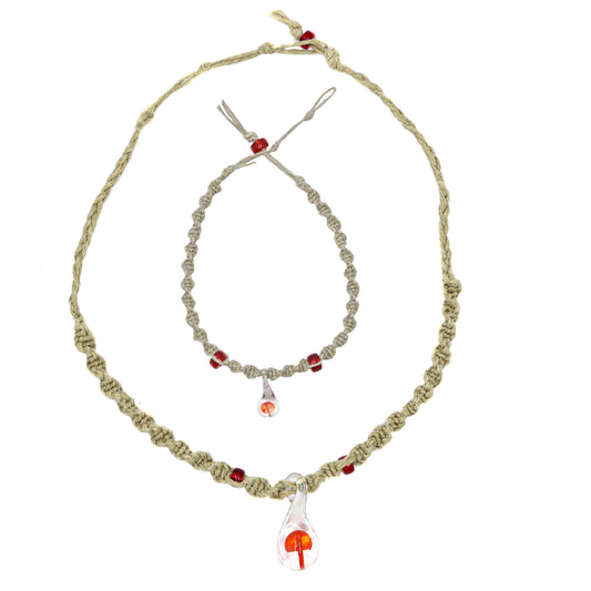Mushroom Glass Pendant Hemp Choker and Anklet - SET 2