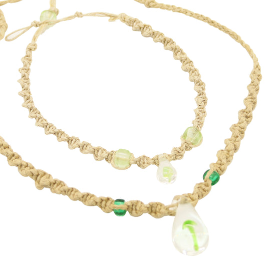 Mushroom Glass Pendant Hemp Choker and Hemp Anklet Set
